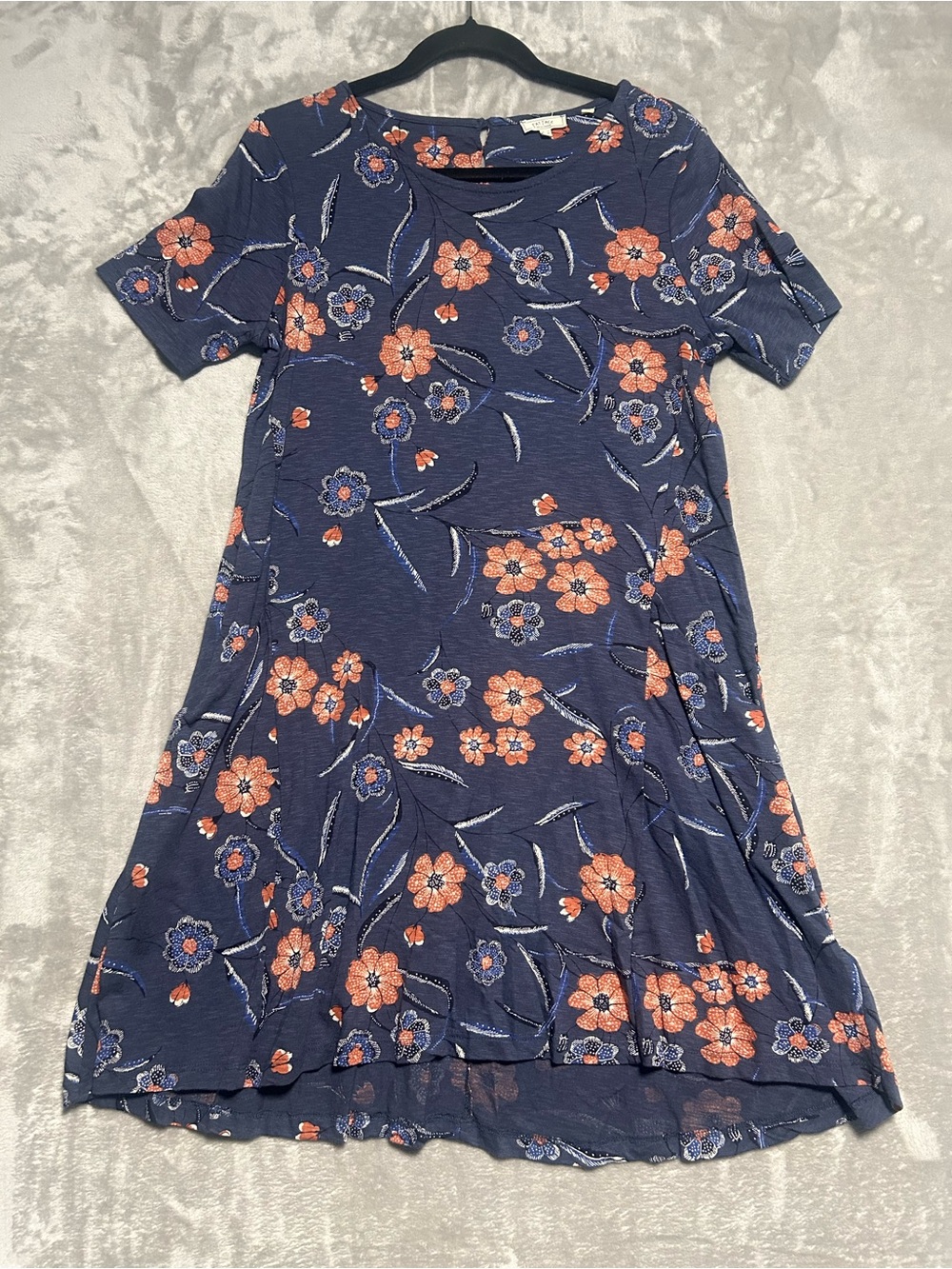 Fatface Knee Length Short Sleeve Dress Women’s 8 Navy Blue Floral Pockets